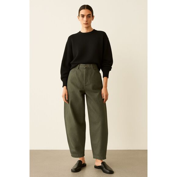 COS Green Cotton Barrel Wide Leg Pants Trousers Jeans  Women's Size 6 - Picture 1 of 9